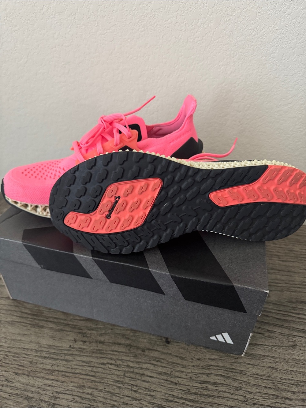 Adidas Neon Pink Performance Running Shoes with Black Stripes - Picture 3 of 6